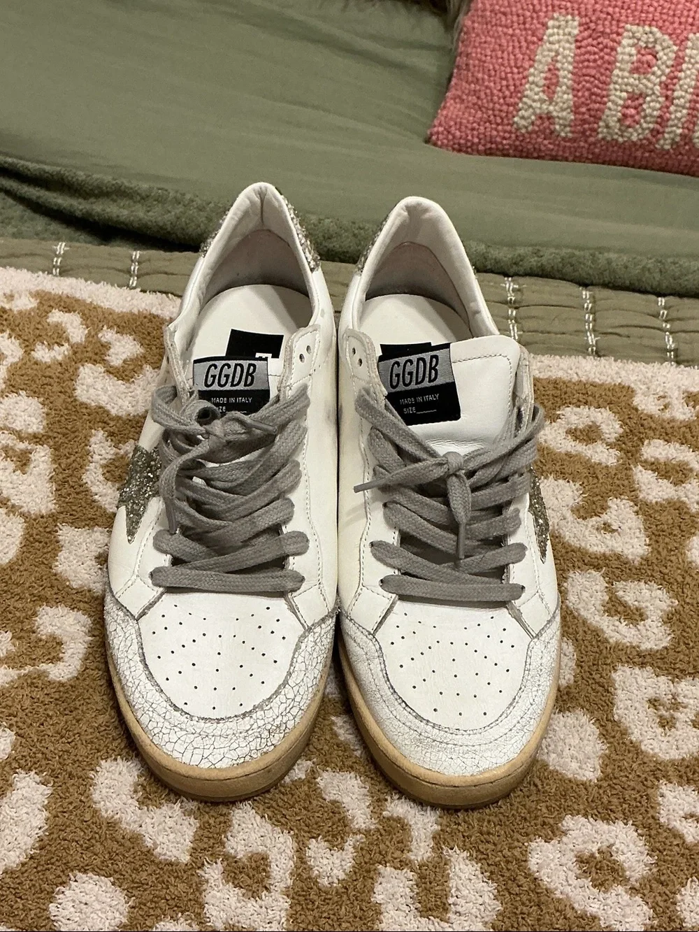 Golden Goose White Leather Low-Top Sneakers with Silver Glitter Star